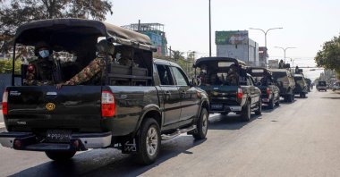 Military vehicles are seen along a street in Mandalay, Myanmar, a day after the military coup, Feb. 2, 2021. (AFP Photo)