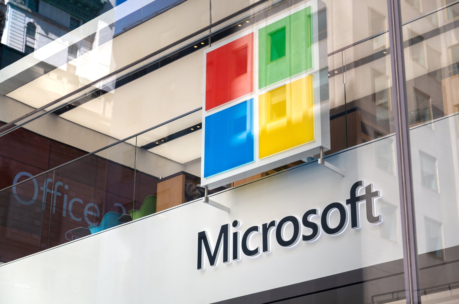 The Microsoft logo in front of a company building, Manhattan, New York, the U.S., Aug. 4, 2019. (Shutterstock Photo)