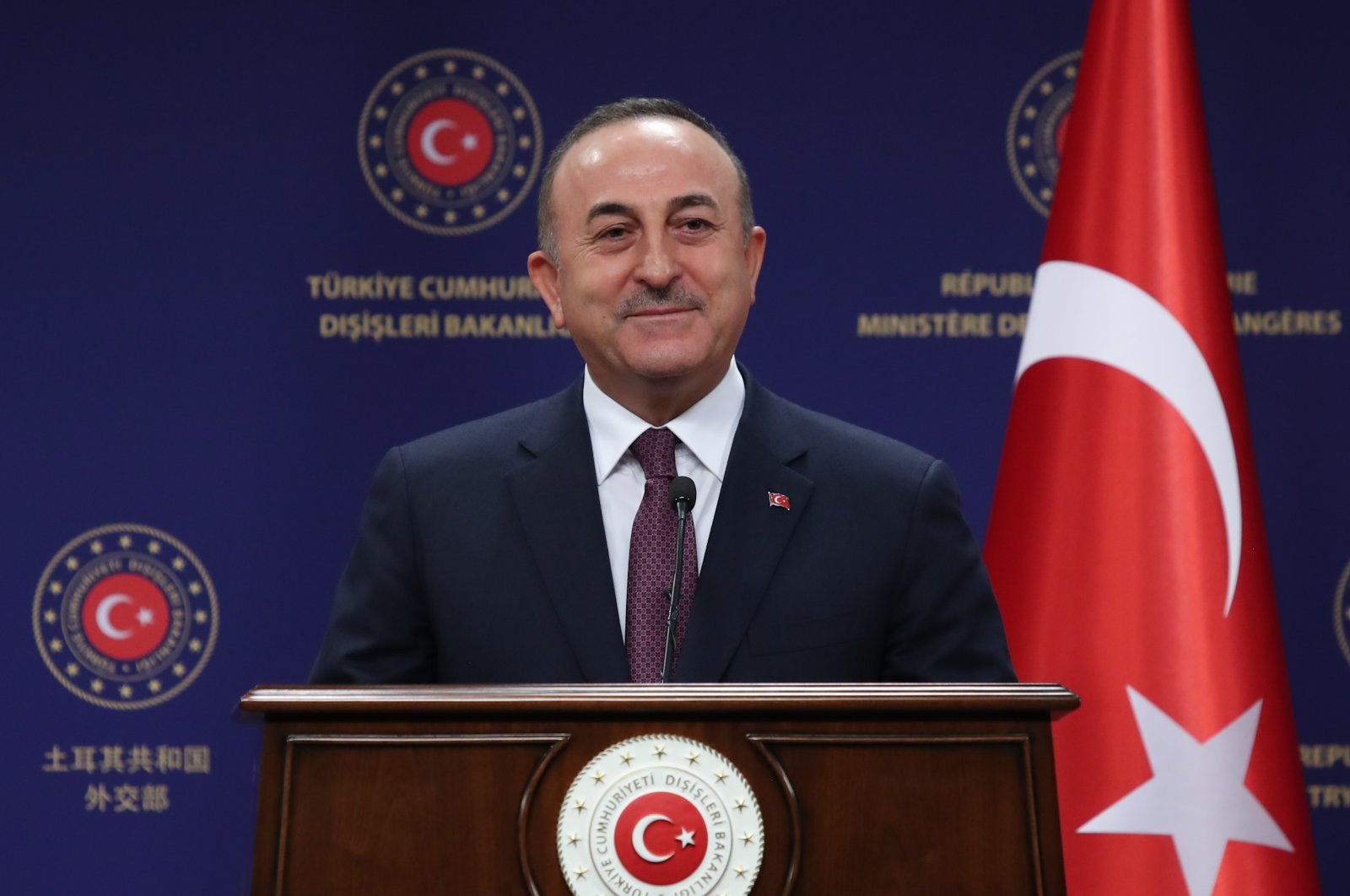 Foreign Minister Mevlüt Çavuşoğlu speaks at a press conference in the capital Ankara, Turkey, Jan. 27, 2021. (AA)