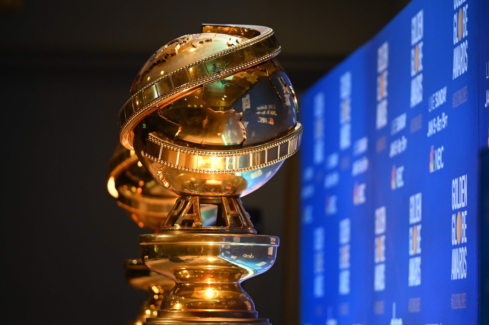 Golden Globe trophies are set by the stage ahead of the 77th Annual Golden Globe Awards nominations announcement at the Beverly Hilton hotel in Beverly Hills, U.S., Dec. 9, 2019. (AFP Photo)