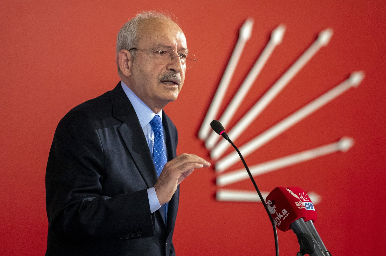 Main opposition Republican People's Party (CHP) Chairperson Kemal Kılıçdaroğlu speaks at a meeting with farmers at the CHP headquarters in Ankara on Feb. 3, 2021. (AA Photo)