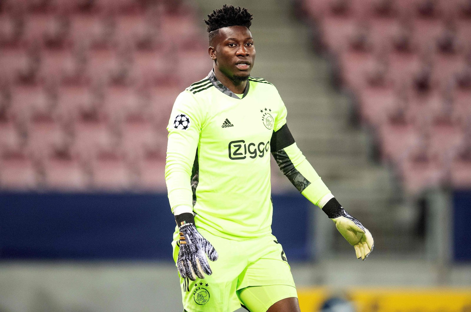 Ajax's Cameroon goalkeeper Andre Onana looks on during the UEFA Champions League match against FC Midtjylland at MCH Arena, Herning, Denmark, Nov. 3, 2020. (AFP Photo)