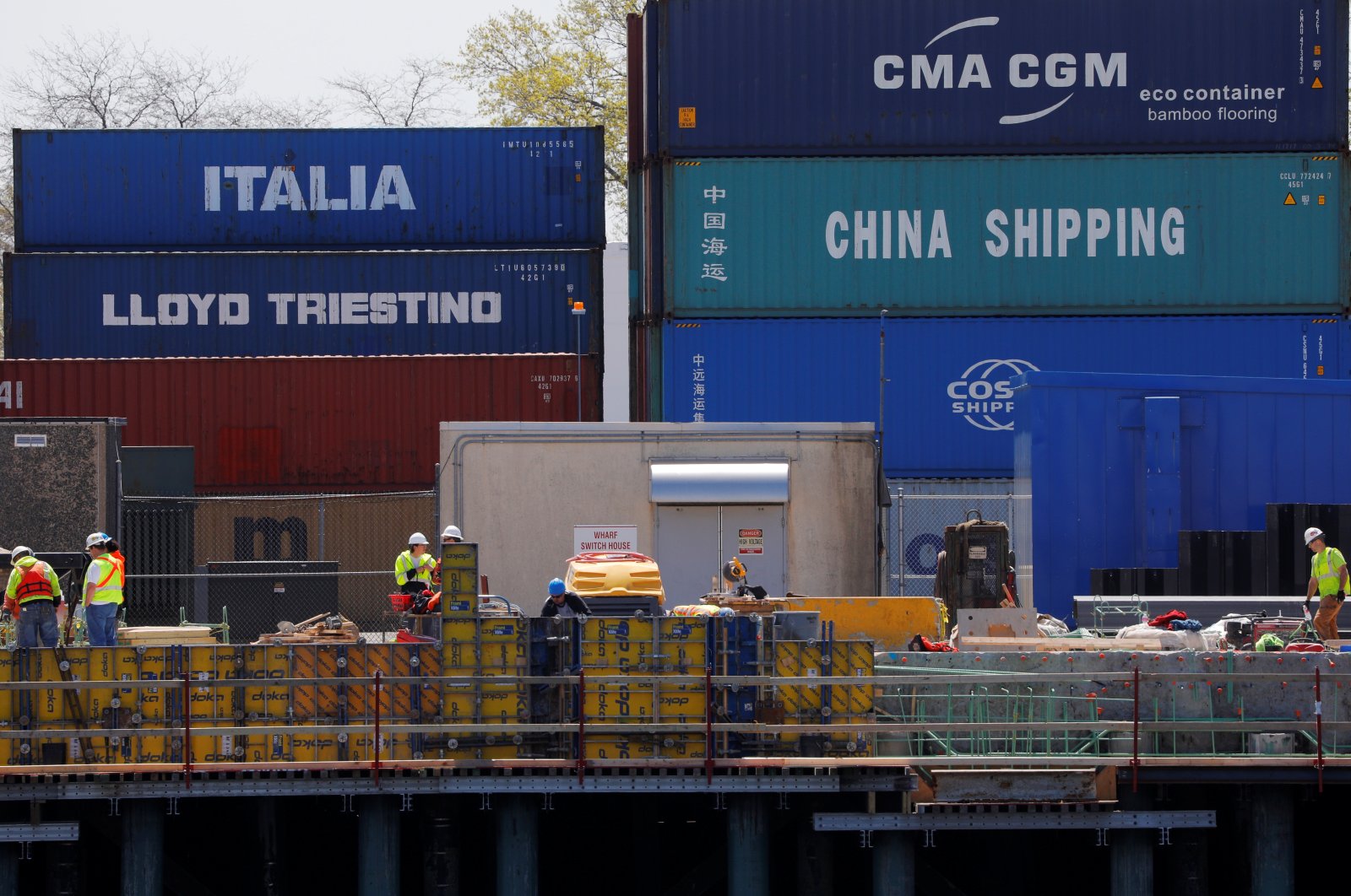 Shipping containers, including one labelled "China Shipping" and another "Italia," are stacked at the Paul W. Conley Container Terminal in Boston, Massachusetts, U.S., May 9, 2018. (Reuters File Photo)