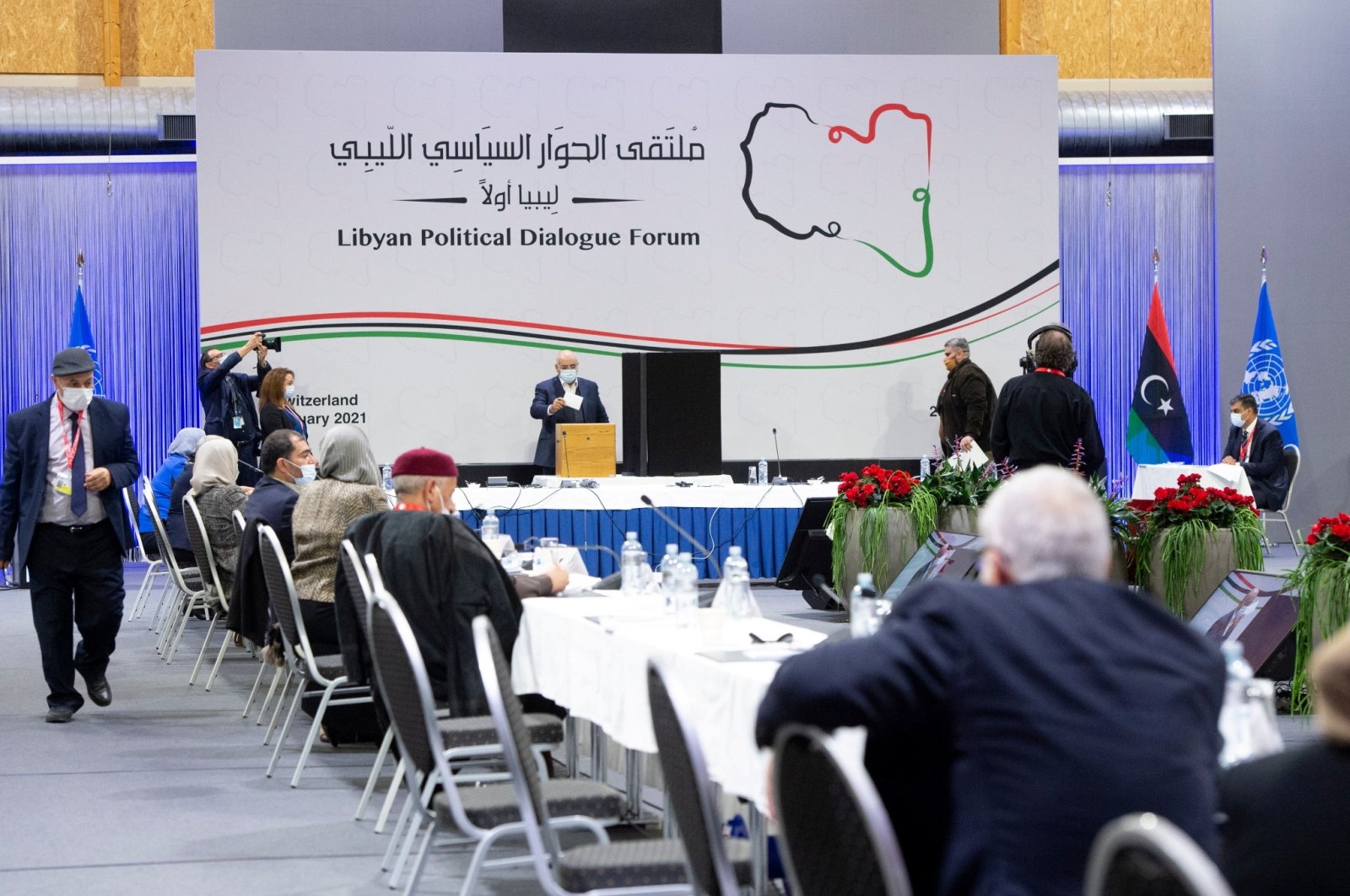 Delegates cast their vote for the election of a new interim government for Libya during the Libyan Political Dialogue Forum in Chavannes-de-Bogis near Geneva, Switzerland, Feb. 5, 2021. (Reuters Photo)