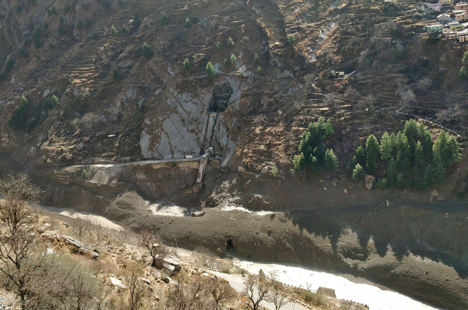 A view of the damaged dam after a Himalayan glacier broke and crashed into the dam at Raini Chak Lata village in the Chamoli district in the northern state of Uttarakhand, India, Feb. 7, 2021. (Reuters Photo)