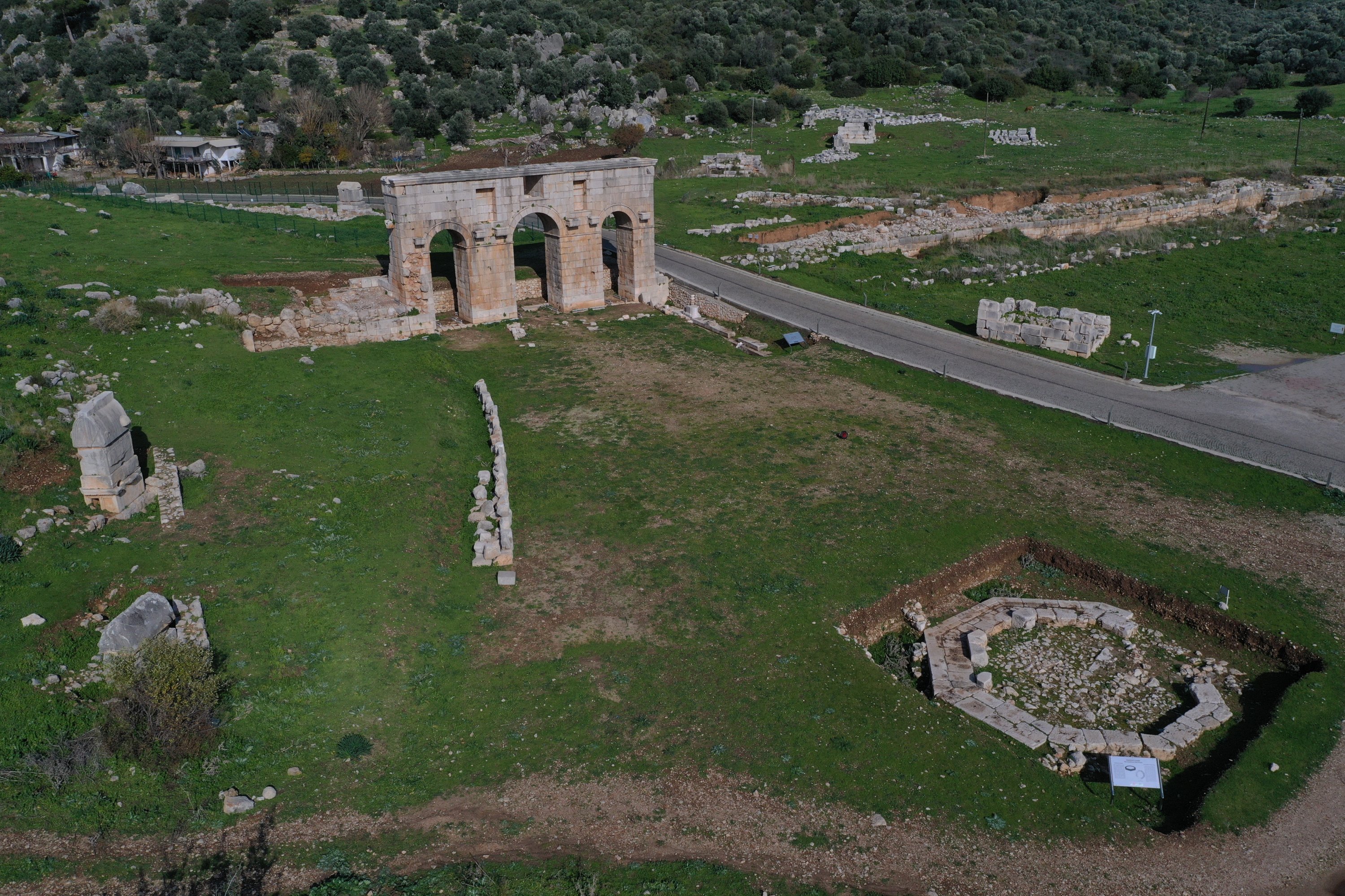 An aerial view of the ancient gates to the city of Patara, Antalya, southwestern Turkey, Feb. 7, 2021. (AA Photo)