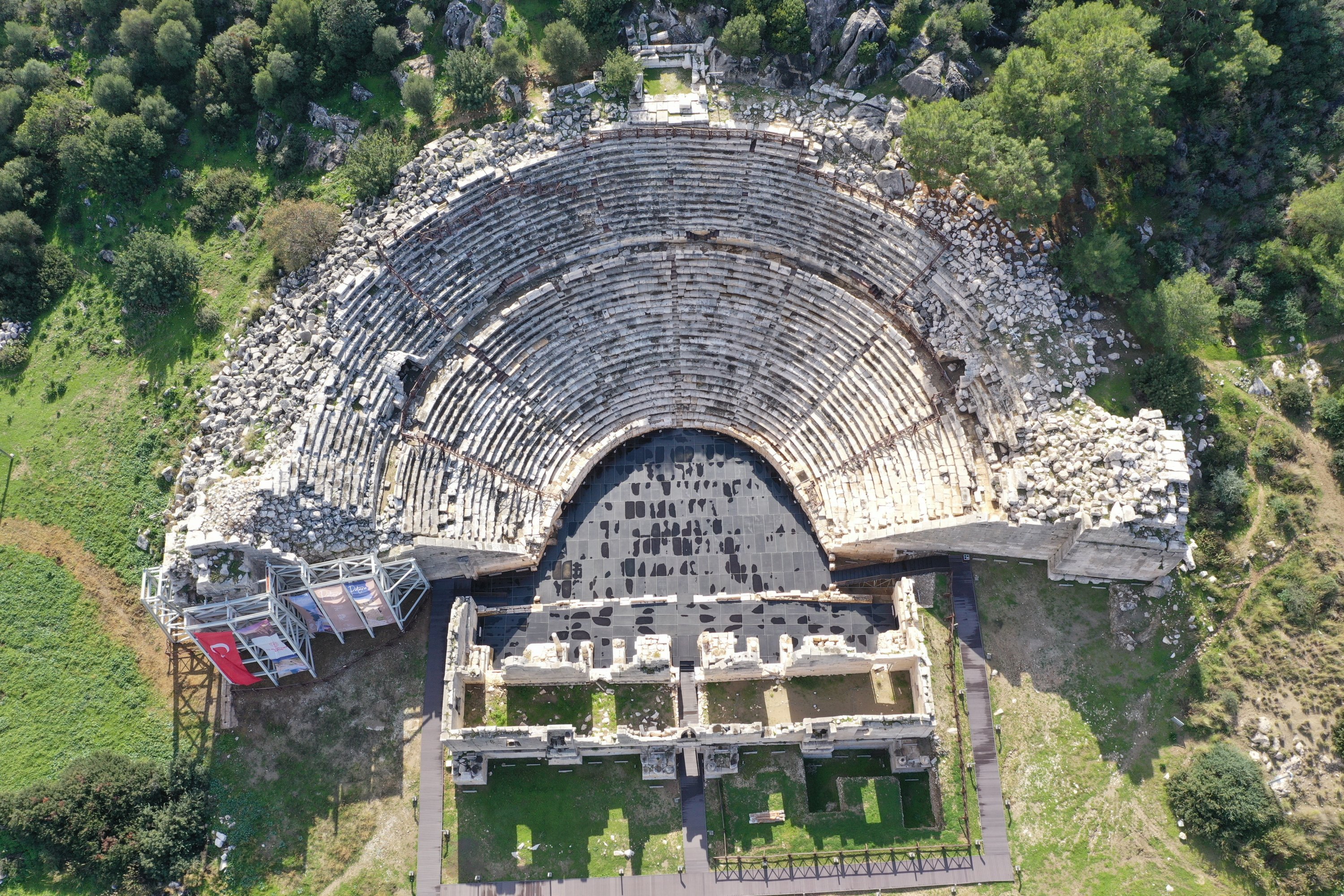 An aerial view of the restored ancient theater of Patara, Antalya, southwestern Turkey, Feb. 7, 2021. (AA Photo)