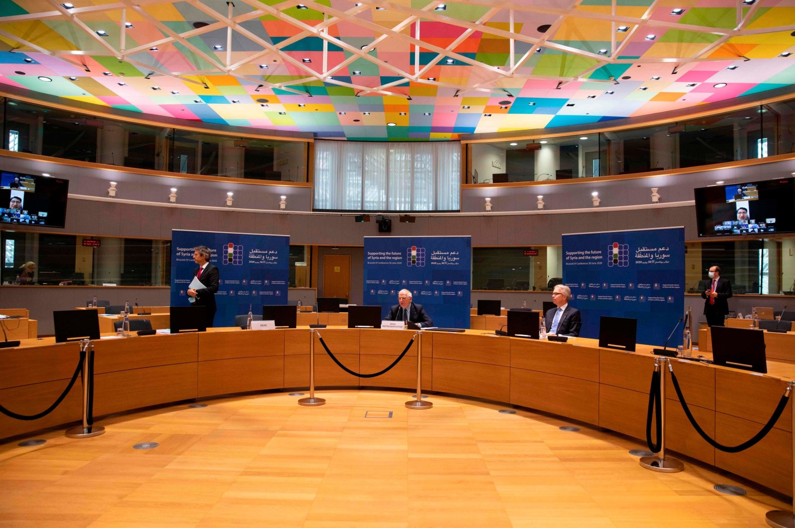 European Union foreign policy chief Josep Borrell addresses a meeting on aid for Syria, in videoconference format at the European Council building in Brussels, Belgium, June 30, 2020. (AFP Photo)