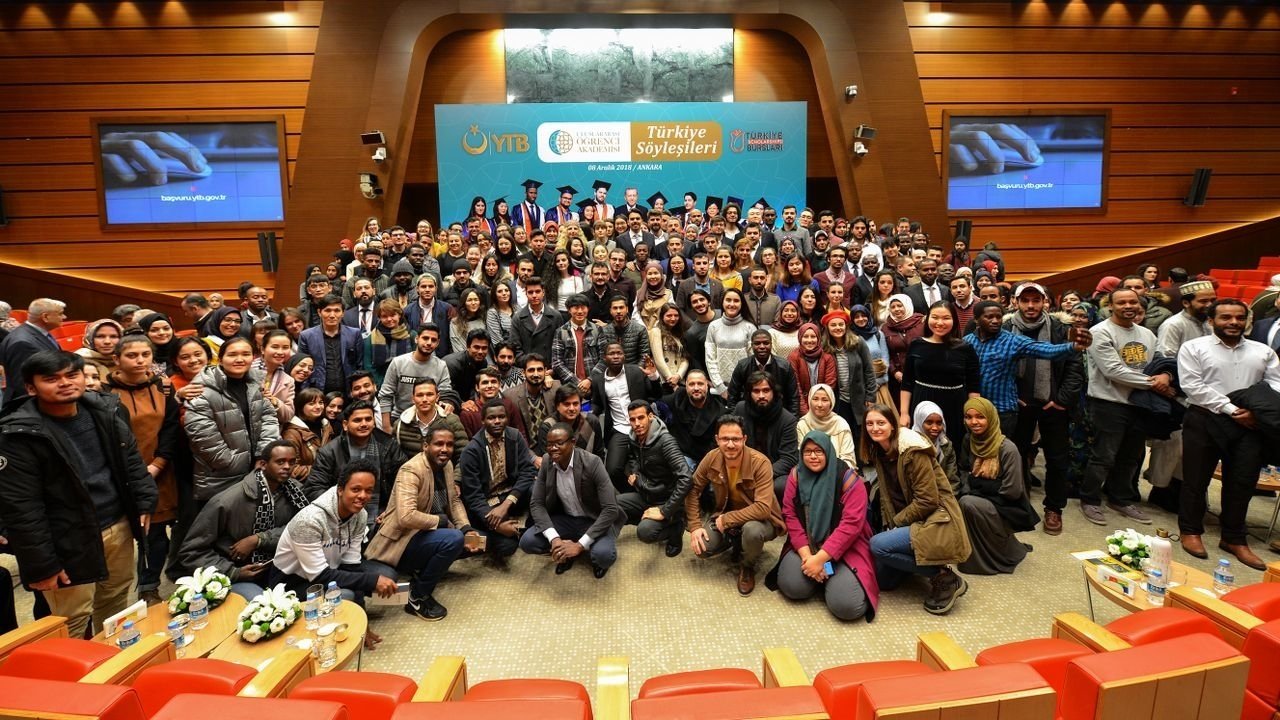 Students pose for a photo at an event of the International Student Academy, in the capital Ankara, Turkey, Dec. 6, 2018. (Courtesy of YTB)