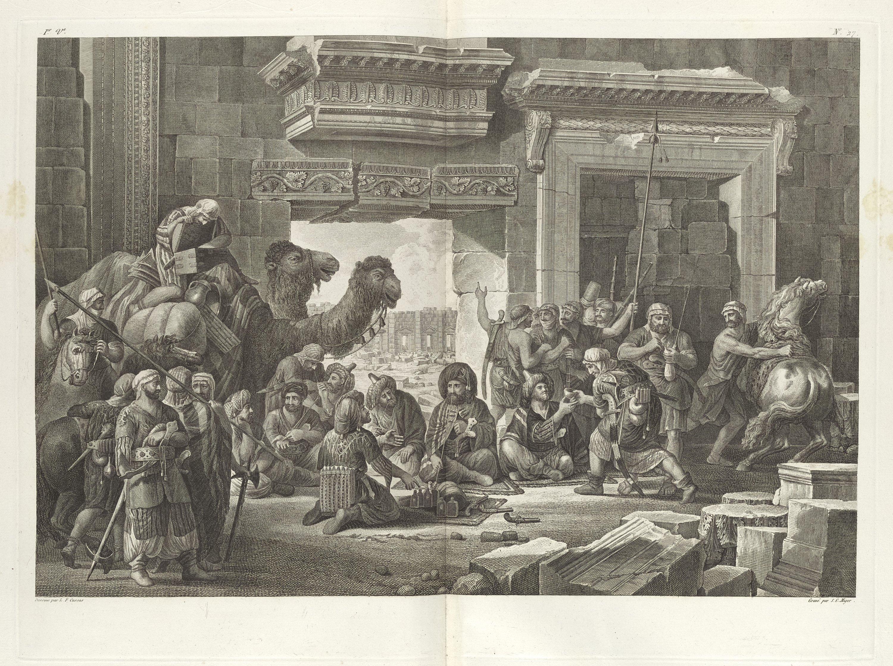 'Louis-François Cassas presenting gifts to Bedouin sheikhs' by Simon-Charles Miger after Louis-François Cassas, etching, 21.5 by 41 centimeters. (Courtesy of Getty)

