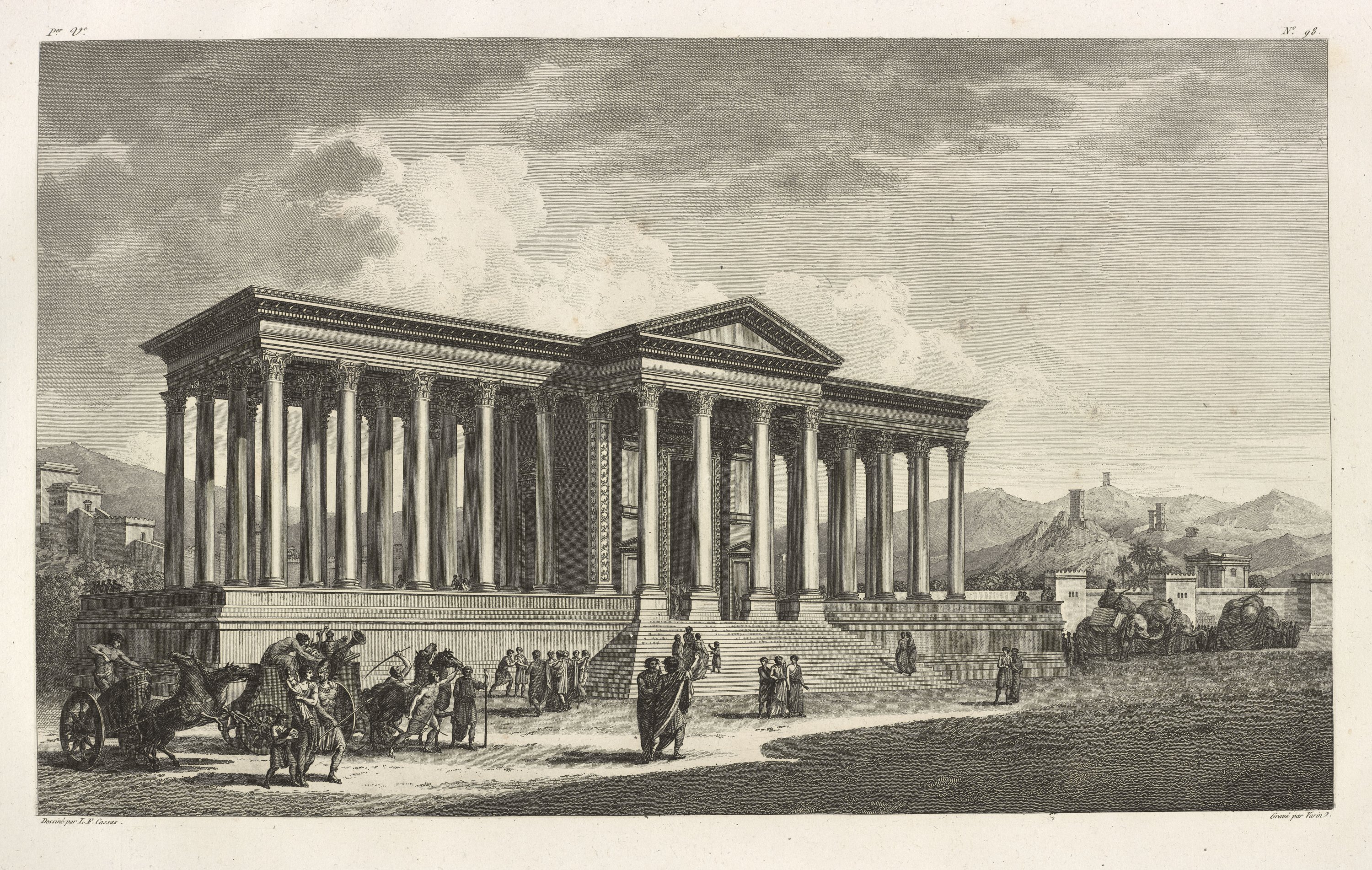 'Reconstruction of portico for Temple of the Standards,' Charles-Nicolas Varin after Louis-François Cassas, etching, 30 by 46.5 centimeters. (Courtesy of Getty)