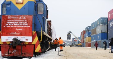 The first block export train from Turkey to Russia arrives at its final destination, Kaluga, Russia, Feb. 9, 2021. (AA Photo)