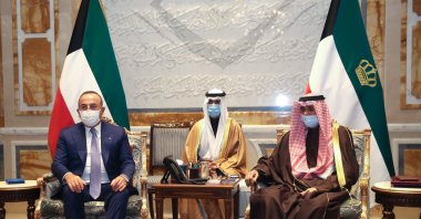 Foreign Minister Mevlüt Çavuşoğlu meets with Kuwait's emir, Sheikh Nawaf Al Ahmad Al Sabah, in Kuwait, Feb. 9, 2021. (AA Photo)