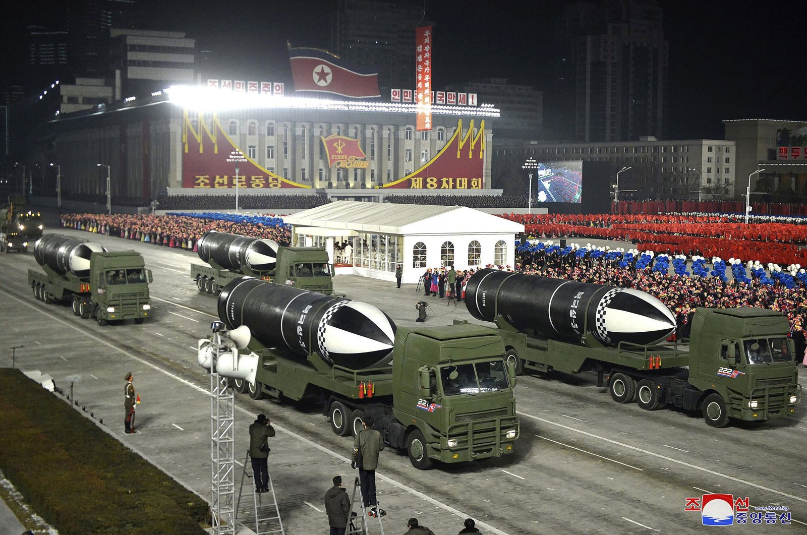 Missiles during a military parade marking the ruling party congress at Kim Il Sung Square in Pyongyang, North Korea on  Jan. 14, 2021. (AP Photo)