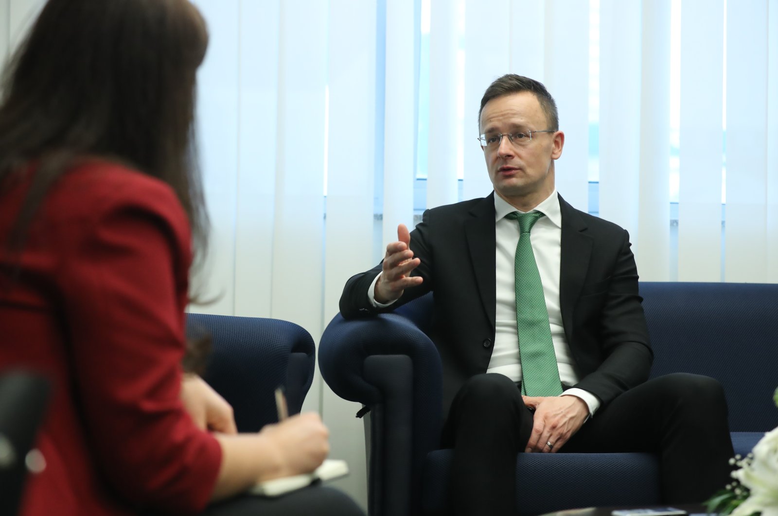 Hungarian Minister of Foreign Affairs and Trade Peter Szijjarto during an interview with the Sabah daily, the capital Ankara, Turkey, Feb. 8, 2021. (Sabah Photo)
