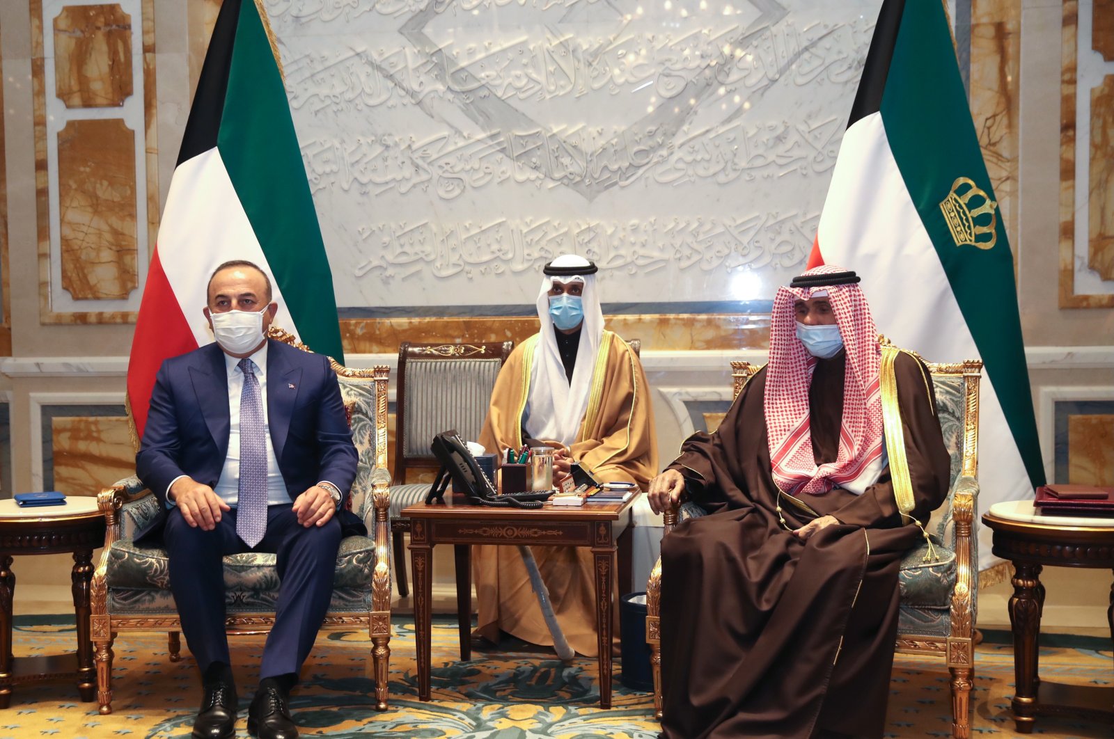 Foreign Minister Mevlüt Çavuşoğlu meets with Kuwait's emir, Sheikh Nawaf Al Ahmad Al Sabah, in Kuwait, Feb. 9, 2021. (AA Photo)