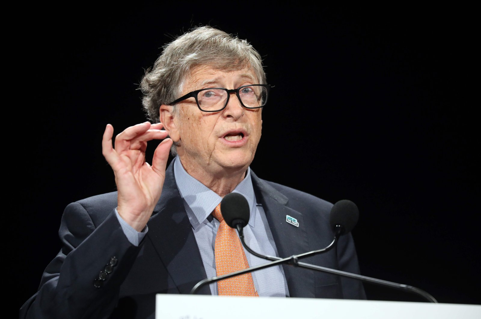 Microsoft founder Bill Gates delivers a speech during the conference of Global Fund to Fight HIV, Tuberculosis and Malaria in Lyon, central-eastern France, on Oct. 10, 2019. (AFP Photo)
