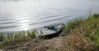 A boat is moored on the Nile river in Atfih town, Giza, Egypt, Jan. 12, 2021. (AP Photo)