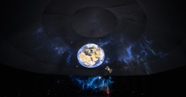 An illustration of the space is seen during the inauguration ceremony of Turkey’s National Space Program in the capital Ankara, Turkey, Feb. 9, 2021. (AA Photo)