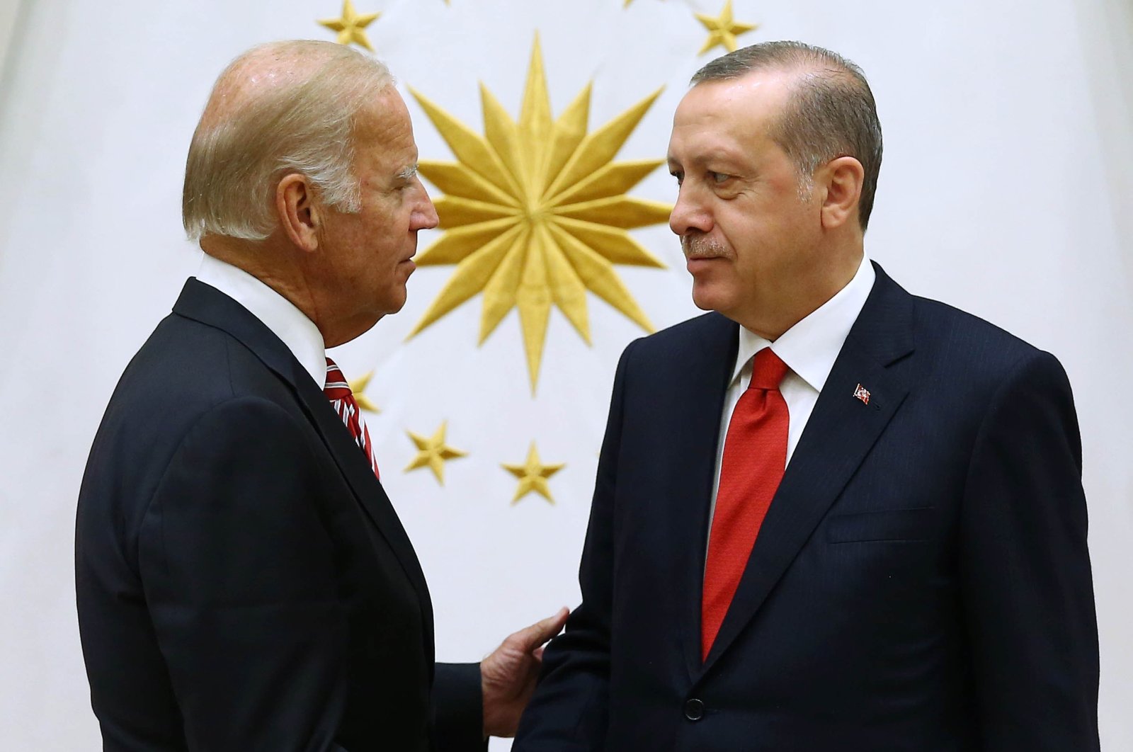 President Recep Tayyip Erdoğan shakes hands with then-U.S. Vice President Joe Biden at the Presidential Complex in the capital Ankara, Turkey, June 26, 2016. (Turkish Presidency Handout)