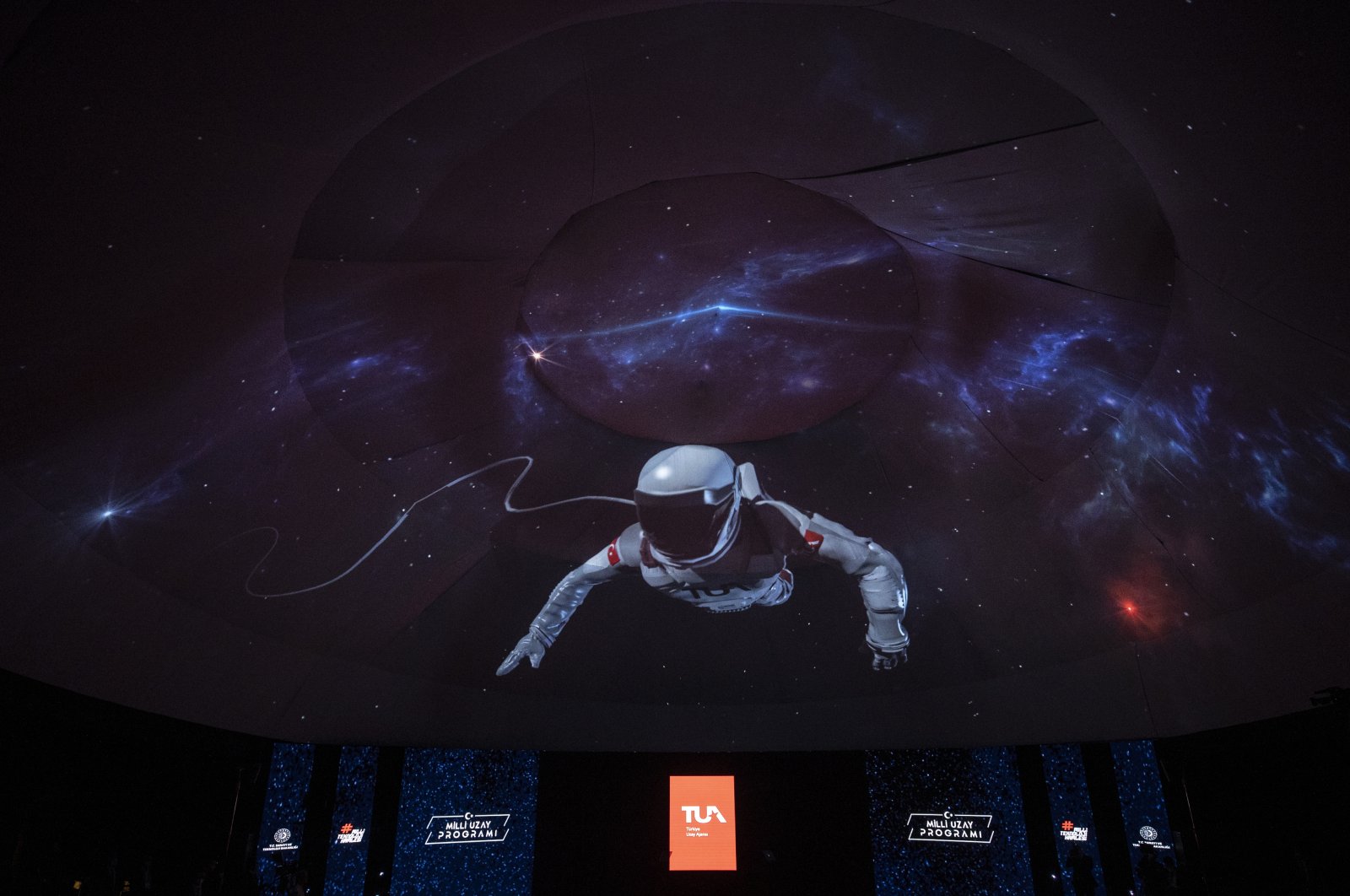 An astronaout seen in this illustration photo displayed during the inauguration ceremony of Turkey's National Space Program, Ankara, Turkey, Feb. 9, 2021. (AA Photo)