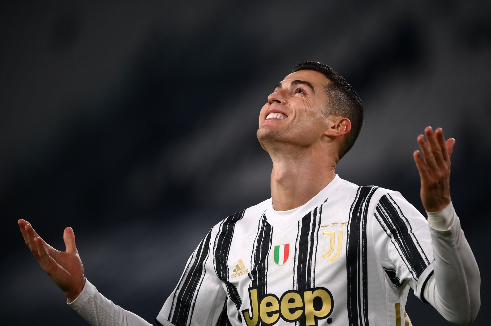 Juventus' Cristiano Ronaldo reacts after missing a goal opportunity during the Italian Cup semifinal against Inter Milan, in Turin, Italy, Feb. 9, 2021. (AFP Photo)