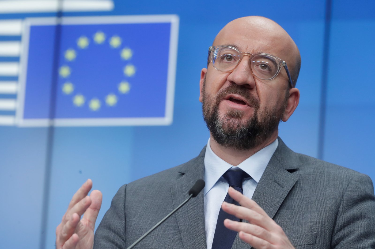 Charles Michel, President of European Council, gives a speech at the bloc's headquarters in Belgium's Brussels, Jan. 21 2021. (Reuters Photo)