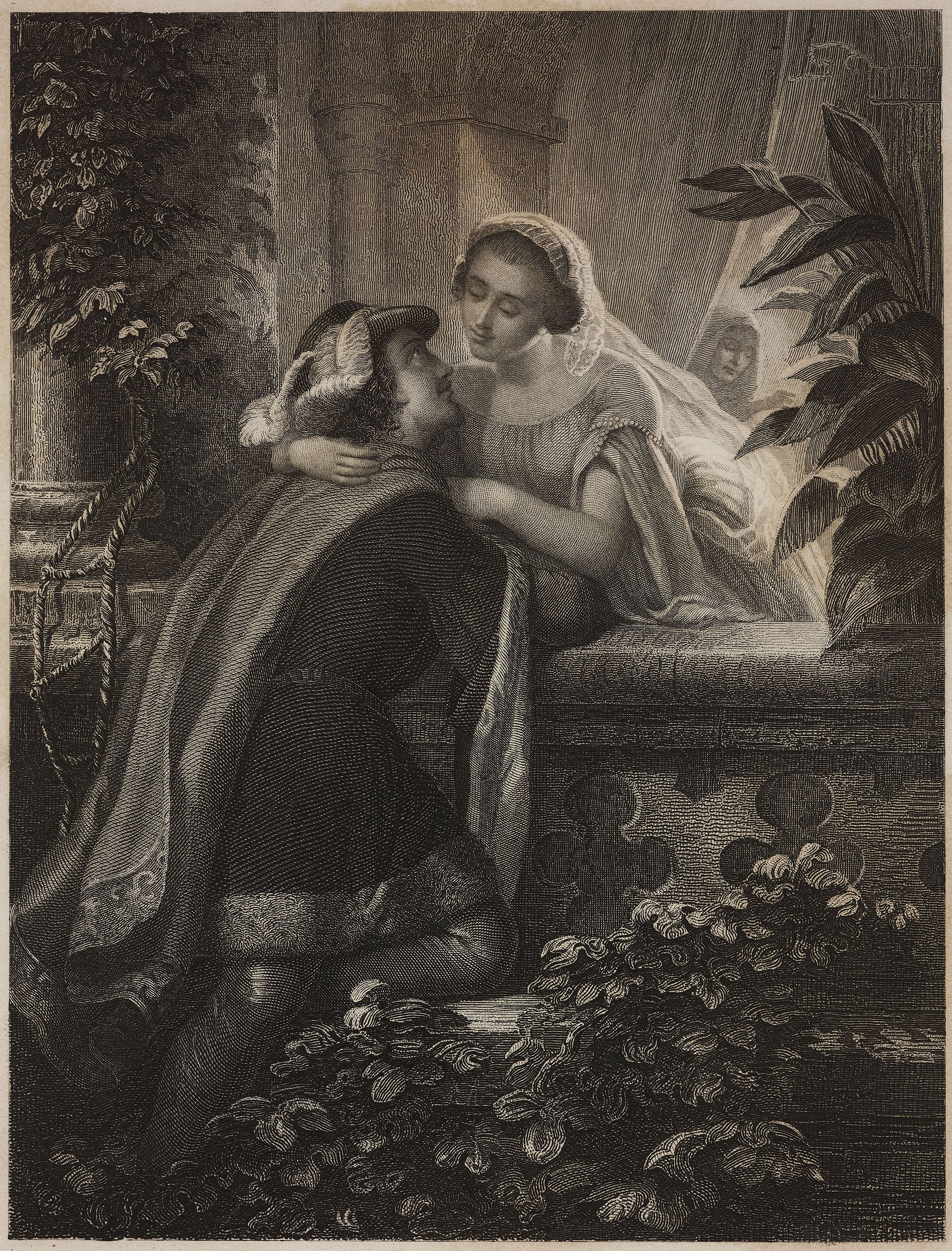 Romeo and Juliet, engraving from a painting by A Noack, from Letture di famiglia (Family Readings), Year V, 1856, Trieste. (Photo by Icas94 / De Agostini Picture Library via Getty Images)