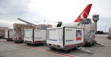 Active temperature control containers carrying China's Sinovac experimental COVID-19 vaccines are loaded onto a Turkish Cargo plane at Istanbul Airport before departing for Brazil, in Istanbul, Turkey, Nov. 18, 2020. (Photo by THY via Reuters )