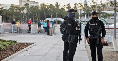 Police are seen at the Super Bowl Experience presented by Lowe’s at Curtis Hixon Waterfront Park ahead of the weekend's Super Bowl in Tampa, Florida, U.S., on Feb. 5, 2021. (Reuters Photo)