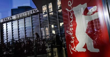 A poster depicting the logo of the Berlin film festival is pictured at the Potsdamer Platz during the 69th Berlinale film festival, Feb. 15, 2019. (AFP Photo)