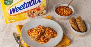 The controversial image that shows beans on Weetabix, shared by Weetabix's official Twitter account on Feb. 9, 2021. (Photo by Weetabix)
