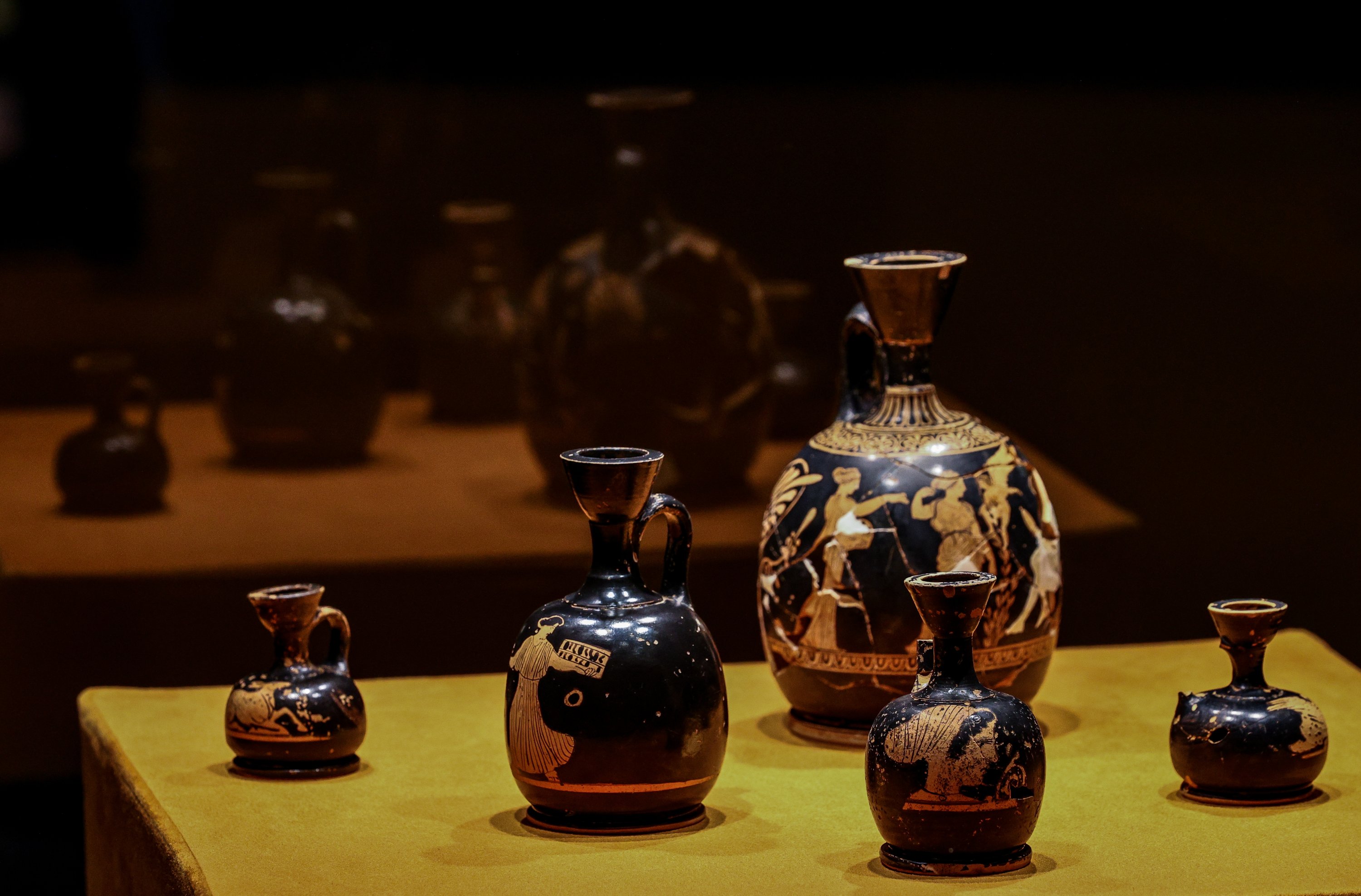 Ancient perfume bottles of various sizes can be seen on display at the Izmir Archaeological Museum, Izmir, western Turkey, Feb. 11, 2021. (AA Photo)