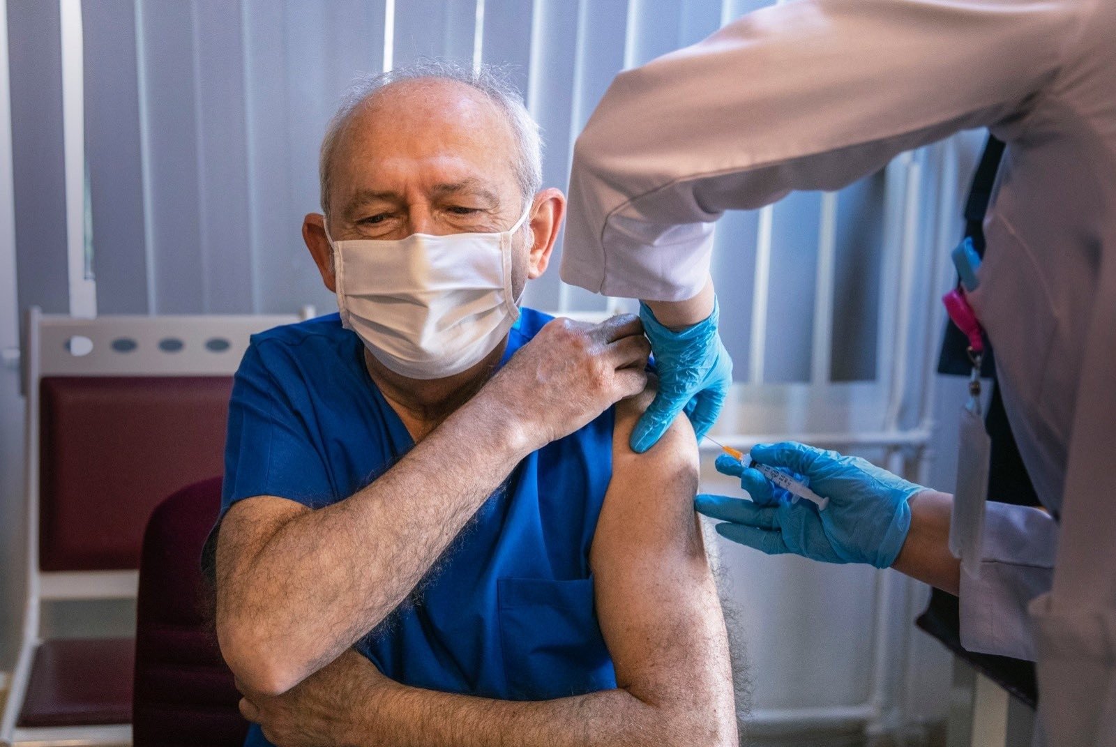 Republican People’s Party Chairperson Kemal Kılıçdaroğlu gets a COVID-19 vaccine shot, in the capital Ankara, Turkey, Feb. 12, 2021. (İHA PHOTO)