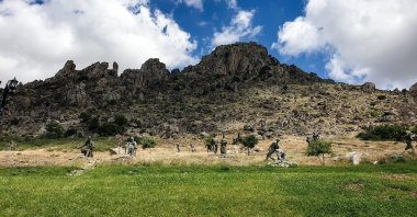 The open-air sculpture museum and the rocky hills in the background in Sivrihisar, Eskişehir province, central Turkey.  (Photo by Argun Konuk)