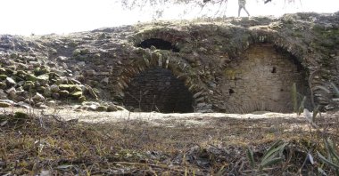 An unearthed section of the amphitheater in the Nazilli district of Aydın province, western Turkey, Feb. 12, 2021. (DHA Photo)
