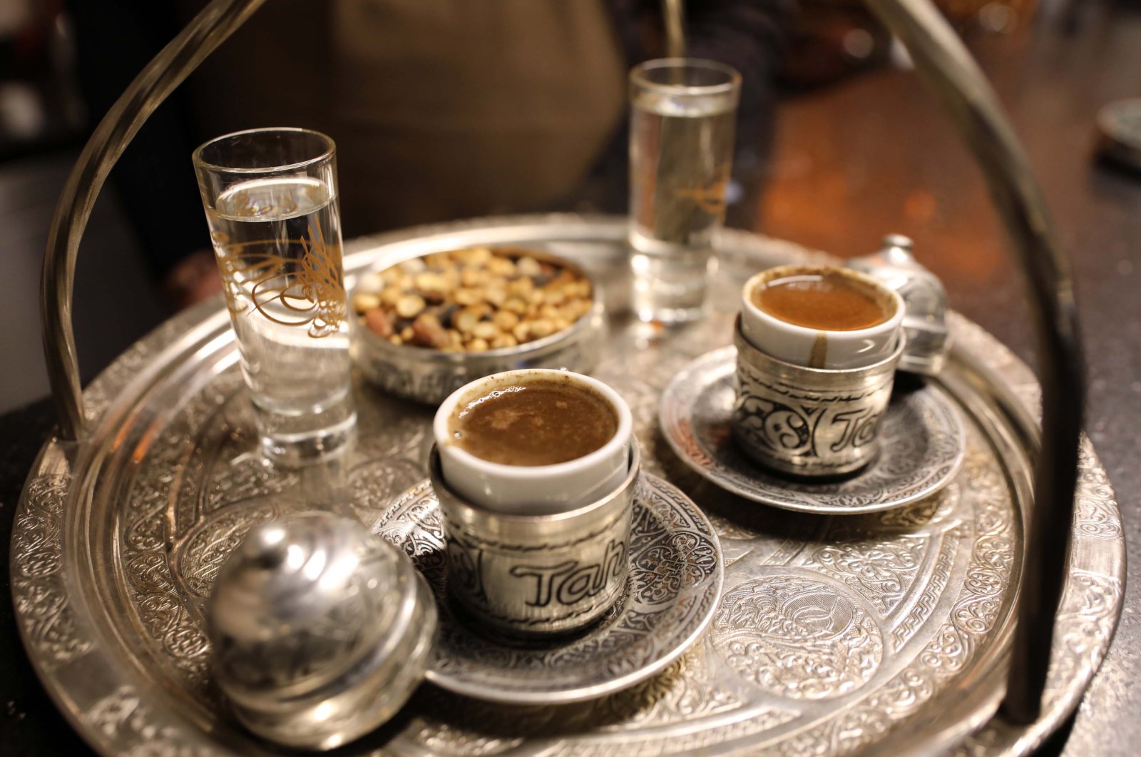 A tray of Turkish coffee is seen at a restaurant in Gaziantep, southeastern Turkey, Feb. 5, 2021. (DHA Photo)