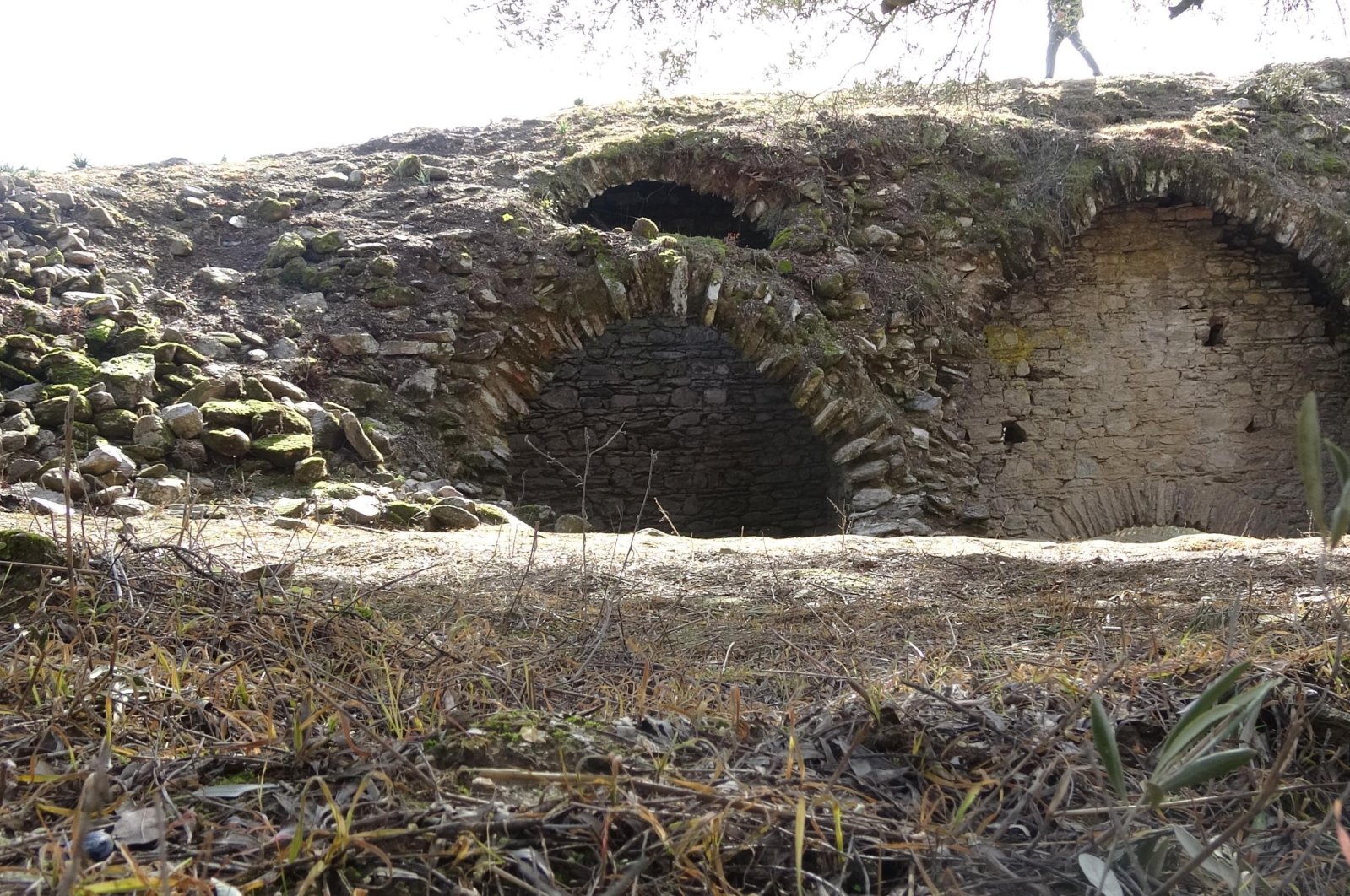 An unearthed section of the amphitheater in the Nazilli district of Aydın province, western Turkey, Feb. 12, 2021. (DHA Photo)