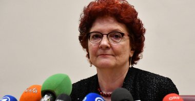 In this file photo Andrea Ammon, director of European Centre for Disease Prevention and Control, gives a press conference on the outbreak of COVID-19 in Rome, Italy, Feb. 26, 2020 (AFP)