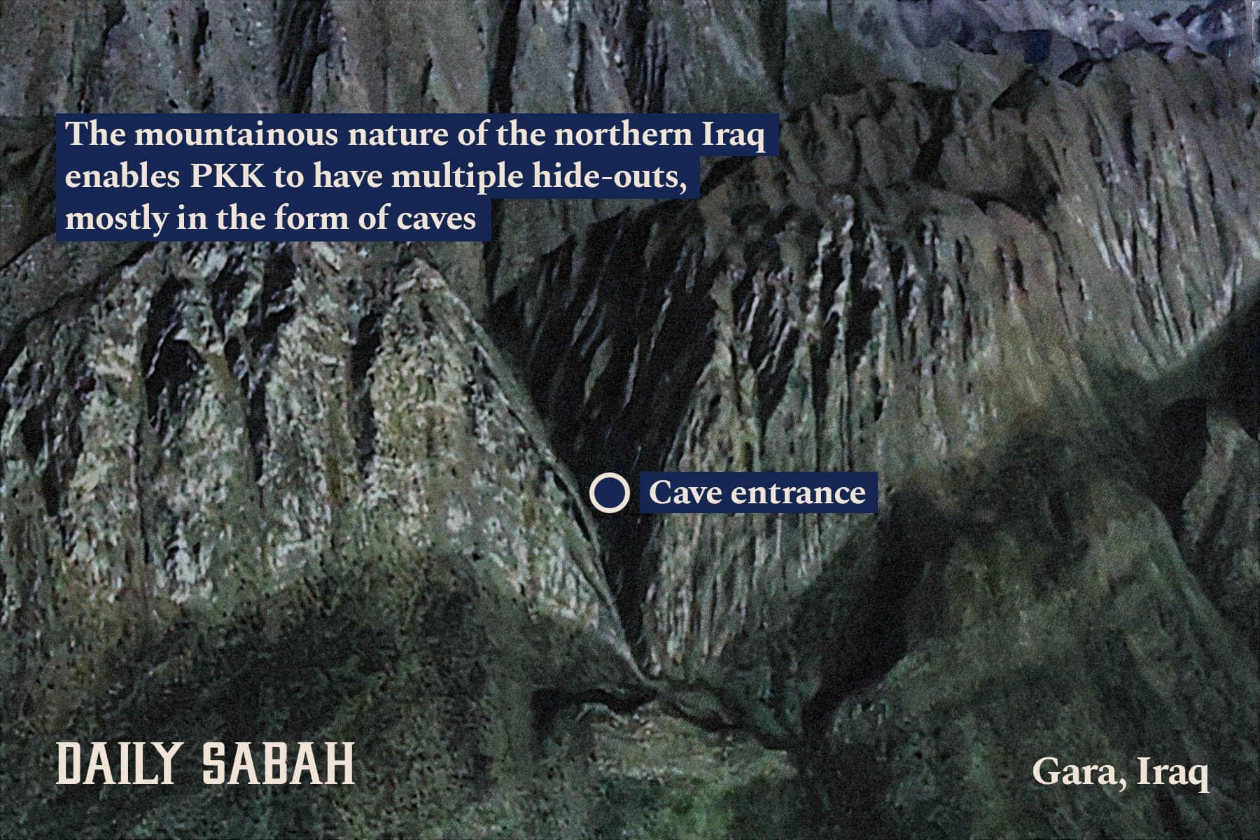 The mountainous area in northern Iraq's Gara region in which caves used by PKK terrorists were found is seen in this photo made public by the Turkish military on Feb. 14, 2021.