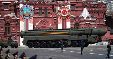 A Russian army RS-24 Yars ballistic missile system moves through Red Square during a military parade that marked the 75th anniversary of the Soviet victory over Nazi Germany in World War II, in Moscow, Russia, June 24, 2020. (AFP Photo)