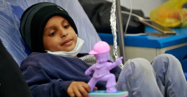 A child suffering from blood cancer, or leukemia, receives treatment at an oncology ward of a hospital in the Yemeni capital Sanaa, on World Cancer Day, Feb. 4, 2021. (AFP Photo)