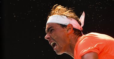 Spain's Rafael Nadal in action against Italy's Fabio Fognini in the fourth round of the Australian Open, Melbourne, Australia, Feb. 15, 2021. (EPA Photo)