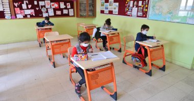 Students attend a class in a village school in Tunceli, eastern Turkey, Feb. 15, 2021. (AA Photo)