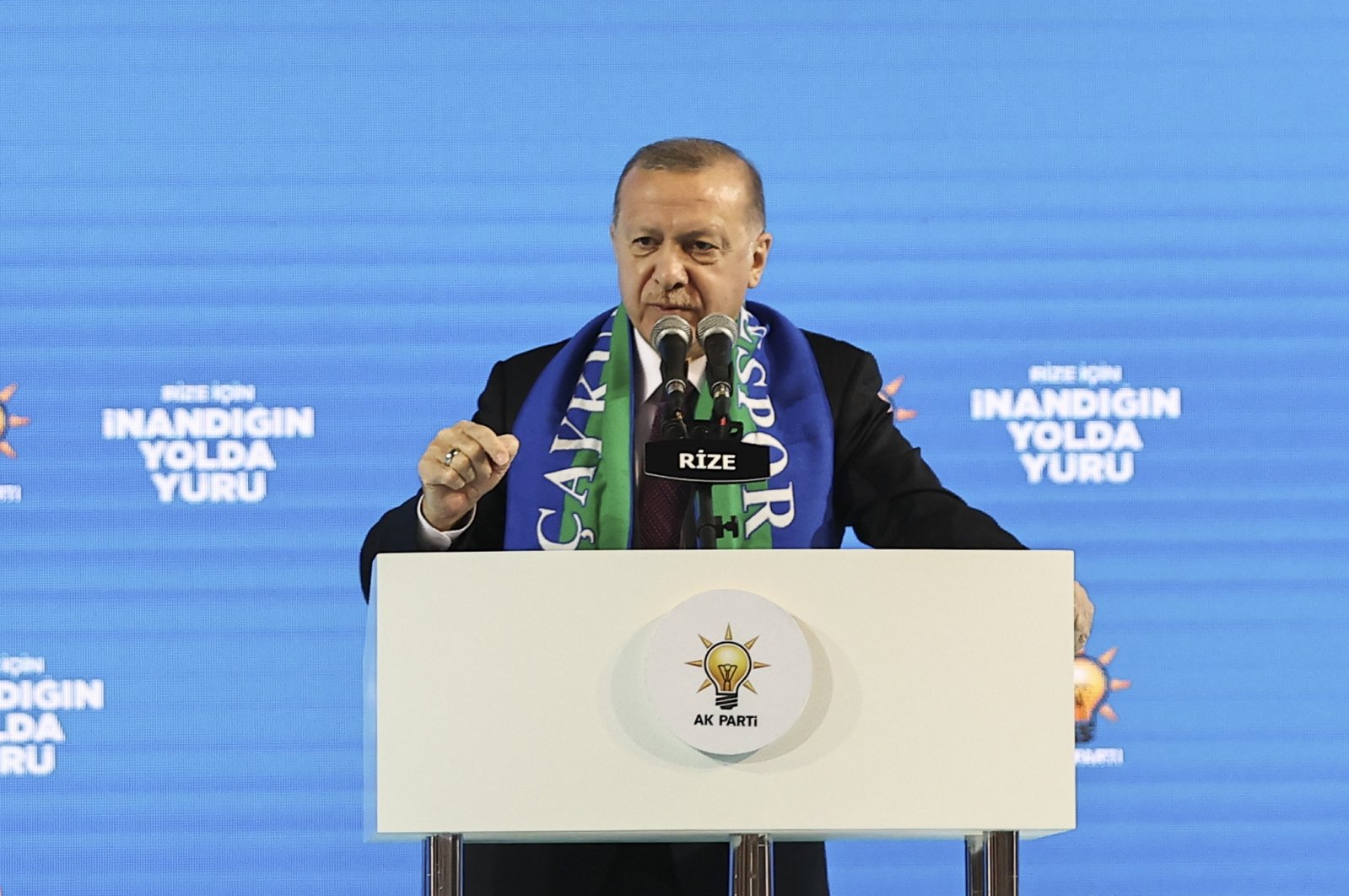 President Recep Tayyip Erdoğan speaks at the Justice and Development Party's (AK Party) congress in Rize province, northeastern Turkey, Feb. 15, 2021. (AA Photo)