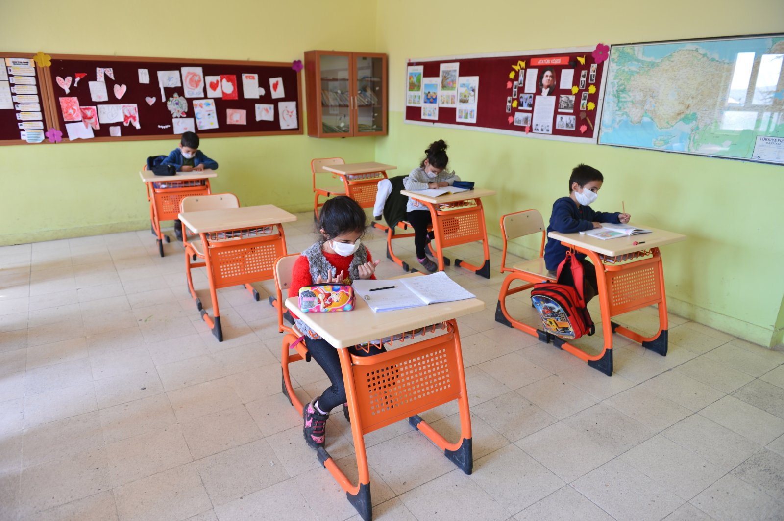 Students attend a class in a village school in Tunceli, eastern Turkey, Feb. 15, 2021. (AA Photo)