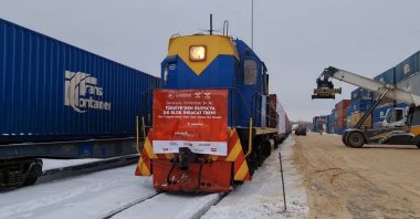 The first block export train from Turkey to Russia arrives at its final destination, Kaluga, Russia, Feb. 9, 2021. (IHA Photo)
