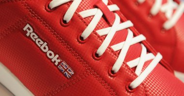 Reebok shoes displayed on the sidelines of the Adidas balance press conference at the company's headquarters in Herzogenaurach, southern Germany, March 2, 2011. (AFP Photo)