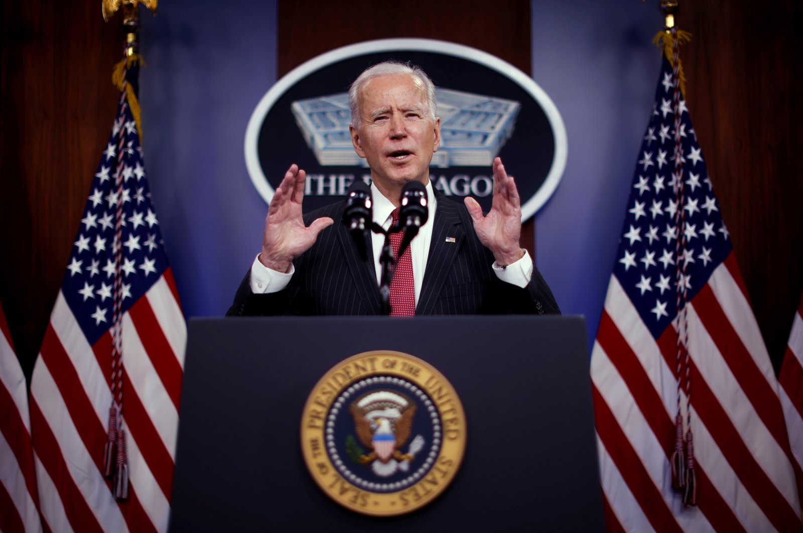 U.S. President Joe Biden delivers remarks to Defense Department personnel during a visit to the Pentagon in Arlington, Virginia, U.S., Feb. 10, 2021. (Reuters Photo)