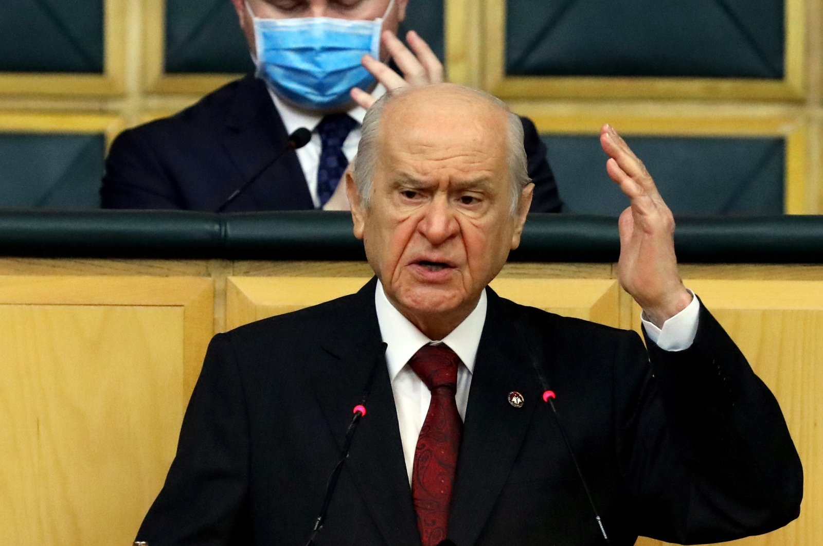 MHP Chairperson Devlet Bahçeli speaks at the MHP parliamentary group meeting in the capital Ankara on Feb. 16, 2021. (AA Photo)
